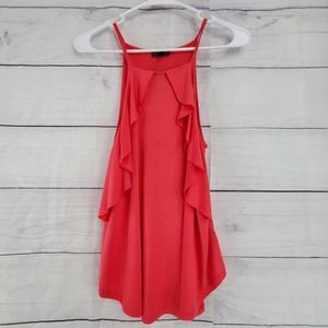 Express Coral Ruffle Front Halter Tank